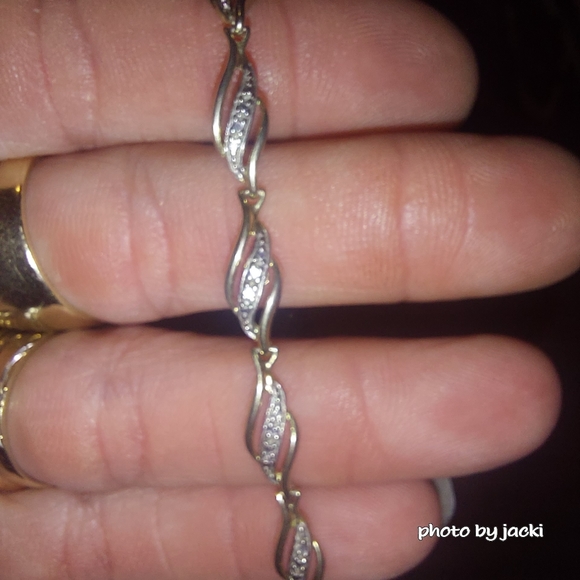 Gold over 925 Sterling Silver wave Bracelet accented w/diamonds - Picture 6 of 8